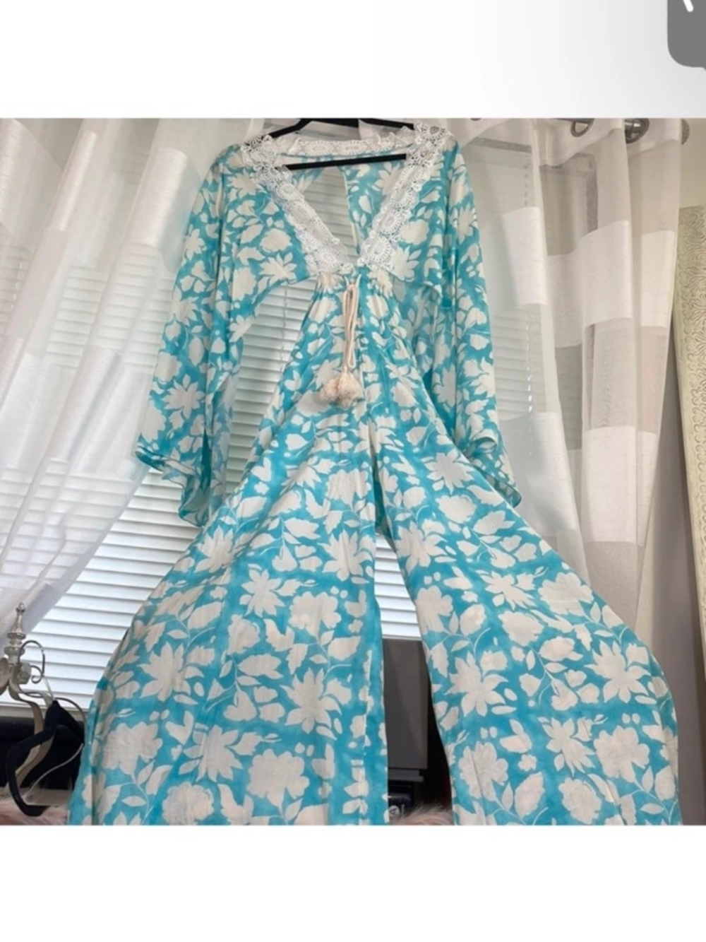 Free People NWT Turquoise Floral Wide Leg Jumpsuit S